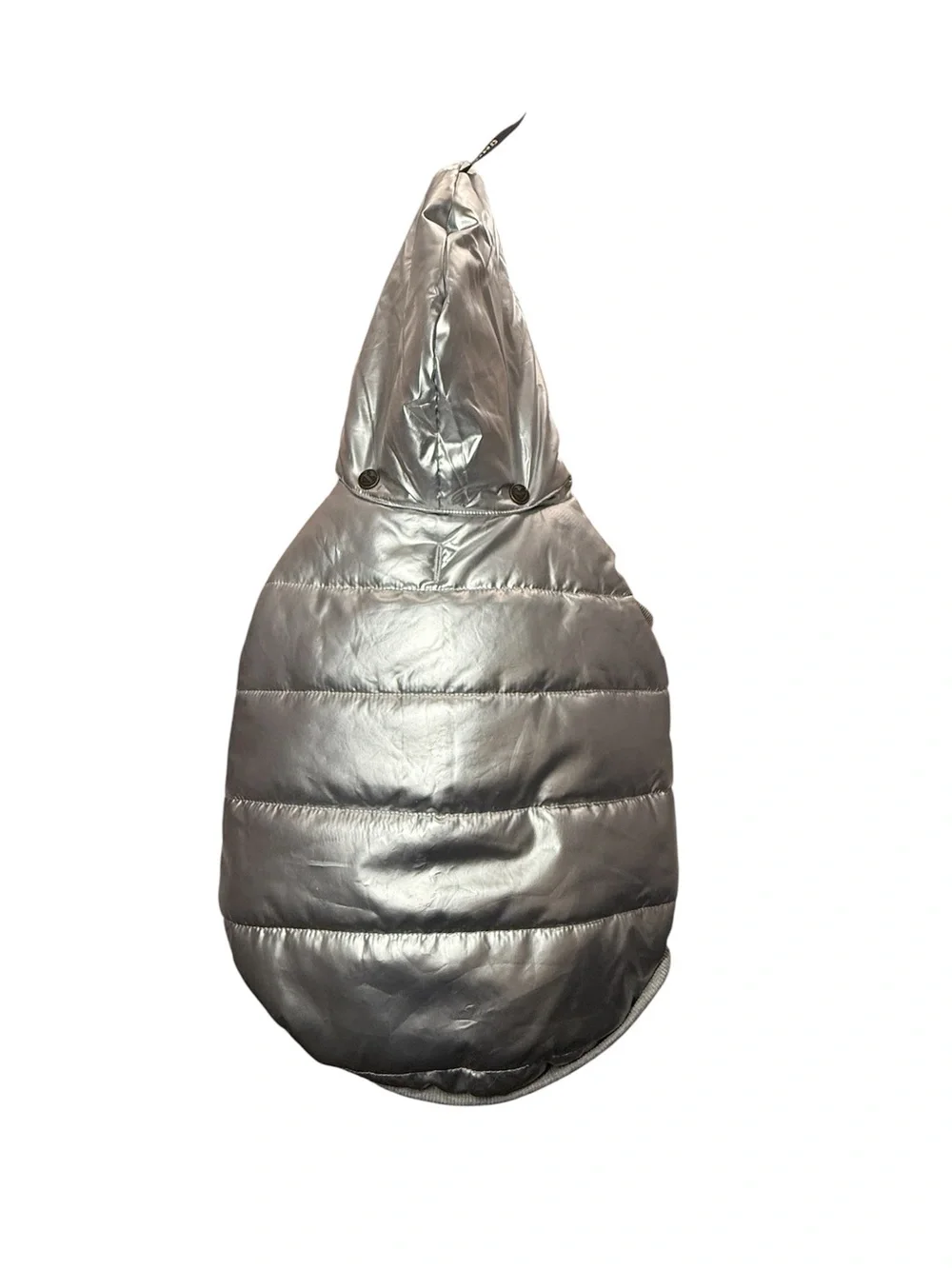 Silver Quilted Dog Puffer Waterproof Jacket with Removable Hood (NWOT)
